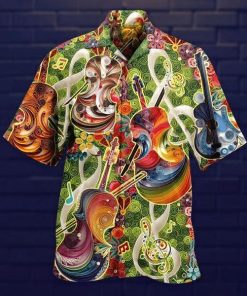 Colorful Soul Of Violin Button Down Short Sleeves Shirt