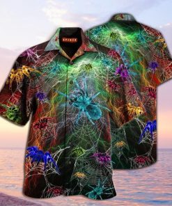 Colorful Spiderweb Button Down Short Sleeves Shirt