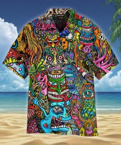 Colorful Trippy Button Down Short Sleeves Shirt