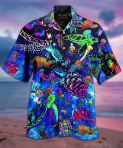 Colorful Turtles Casual Button Down Short Sleeve Shirt