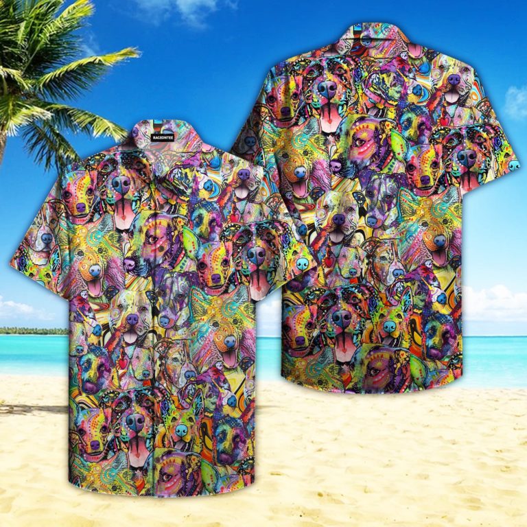 Colorful Variety Of Dogs Short Sleeve Printed Button Down