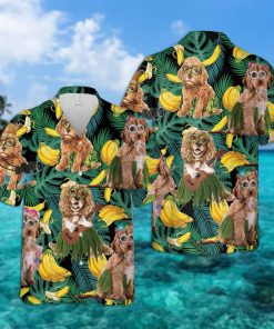 Cookapoo Summer Leaves Banana Casual Button Down Short Sleeve Shirt