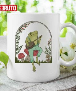 Cottagecore Aesthetic Frog Vintage Playing Banjo Mushroom Ceramic Mug