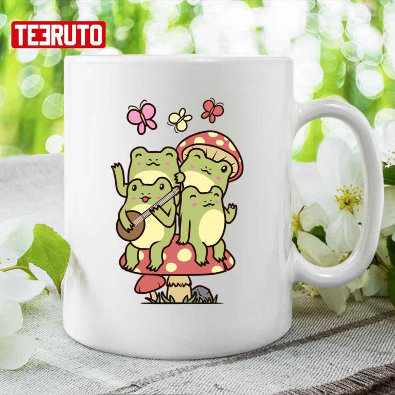Cottagecore Aesthetic Frog With Banjo Mushroom Mug