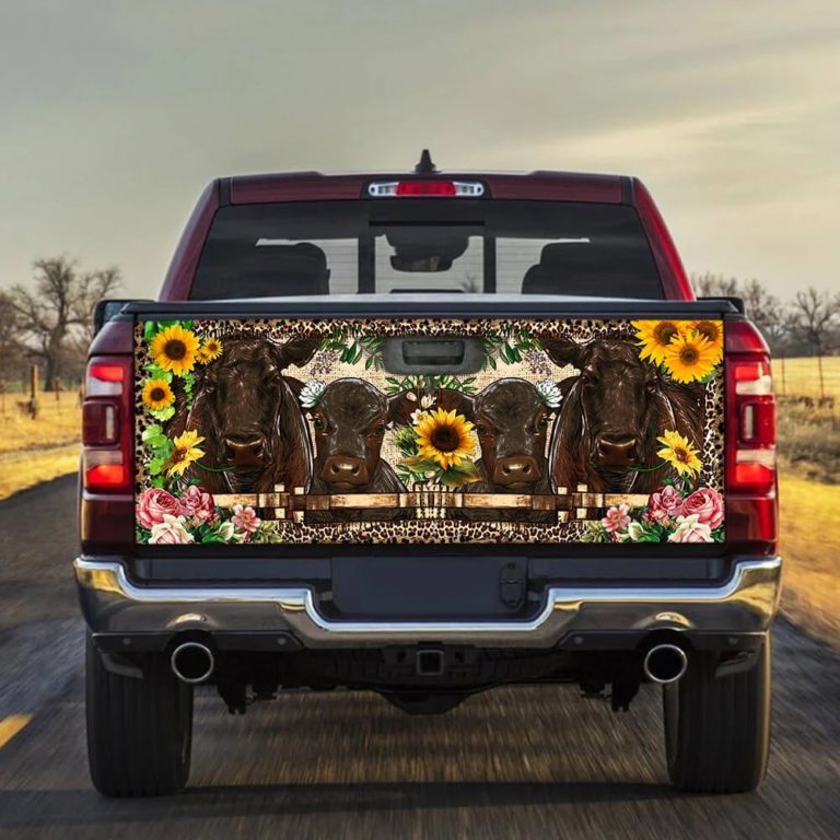 Cow Farm Truck Tailgate Decal Sticker Wrap Sunflower 191TD