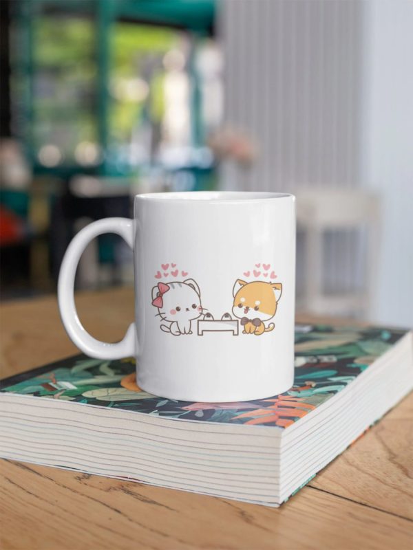 Cute Cat Dog On Date Kawaii Coffee Couple In Love Gift Mug