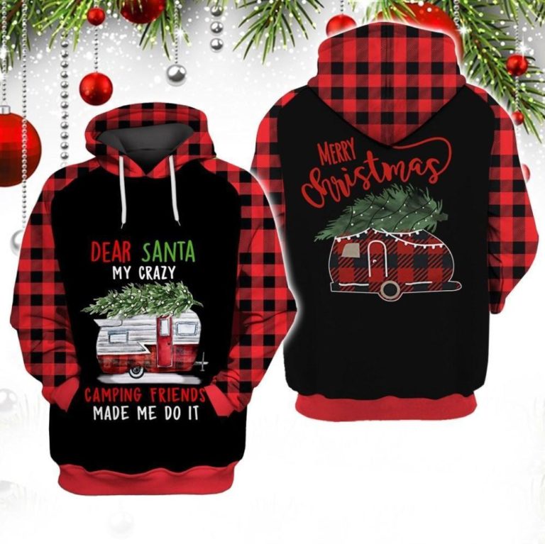 Dear Santa Camping Friends Christmas 3D All Over Printed Camping Hoodie Shirt