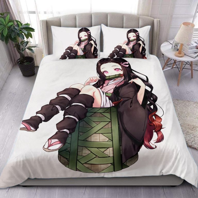 Demon Slayer Bed Set White Kamado Nezuko Anime Bedding