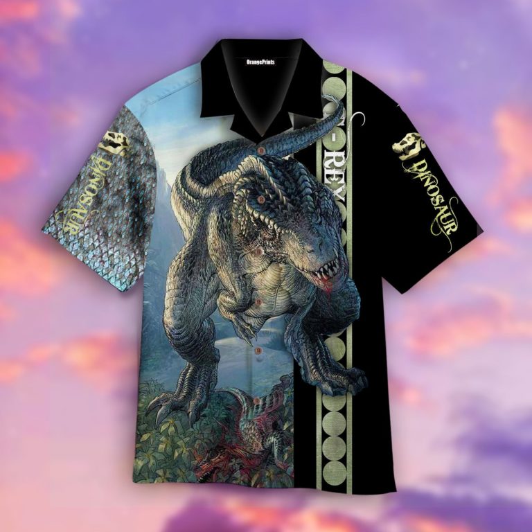 Dinosaur T-rex Button Down Short Sleeves Shirt