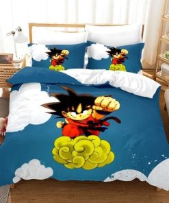 Dragon Ball Z Bed Set Kid Goku Riding Flying Nimbus Vibrant Anime Bedding