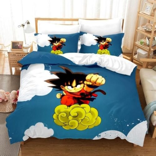 Dragon Ball Z Bed Set Kid Goku Riding Flying Nimbus Vibrant Anime