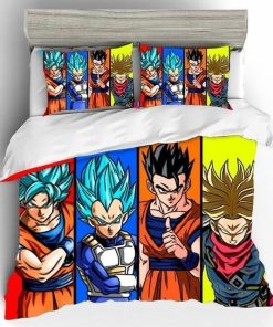 Dragon Ball Z Bed Set Super Saiyans Goku Vegeta Trunks and Gohan Anime Bedding