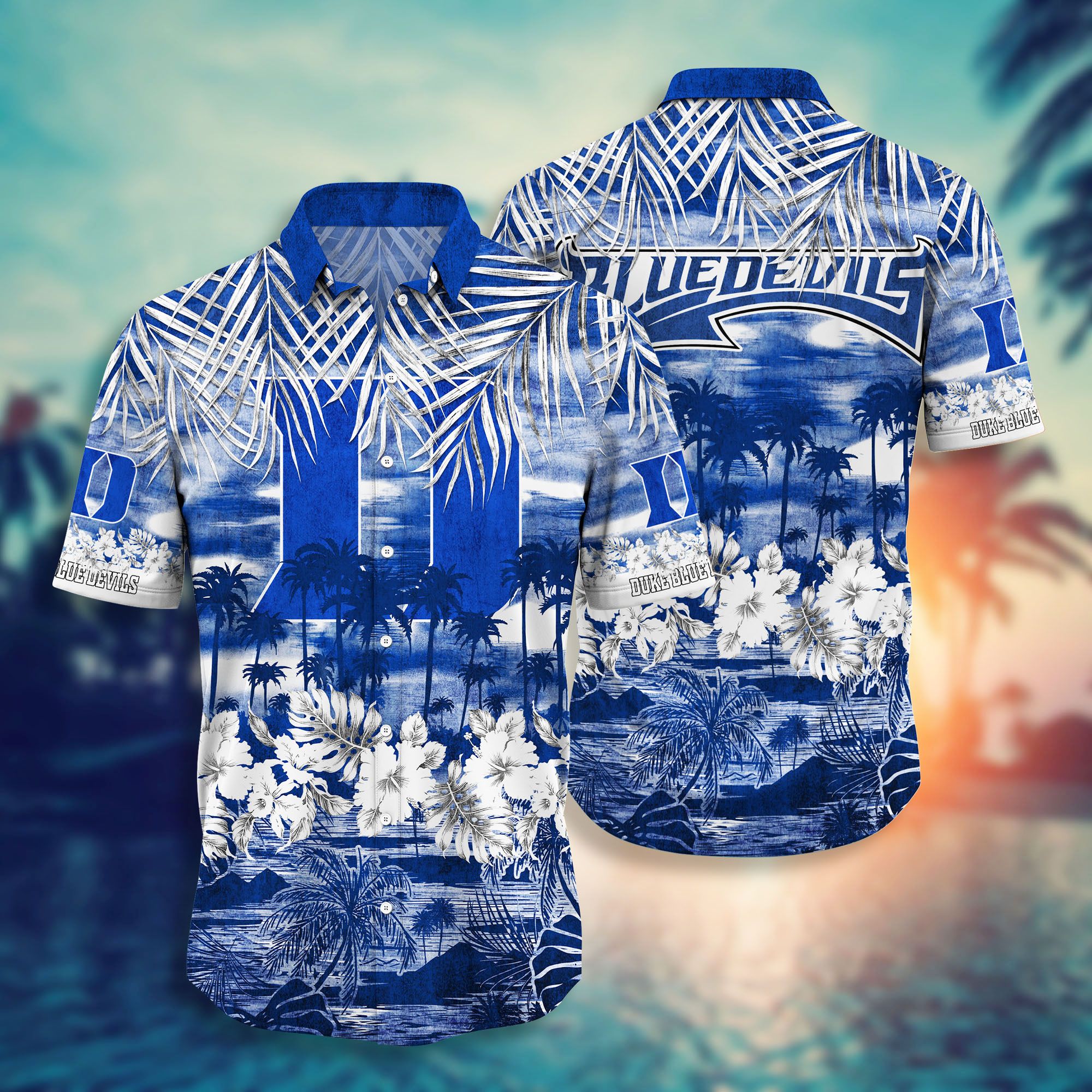 Duke Blue Devils Button Down Hawaiian Shirt - RobinPlaceFabrics