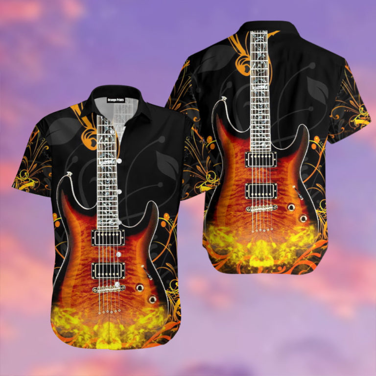 Electric Guitar Casual Button Down Short Sleeve Shirt