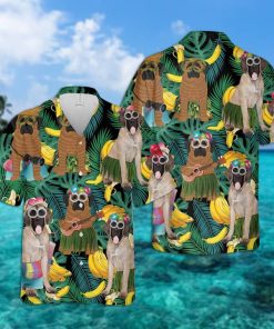 English Mastiff Summer Leaves Casual Button Down Short Sleeve Shirt