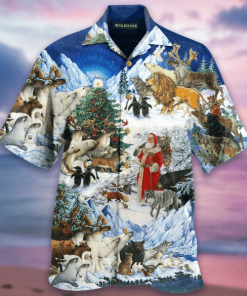 Felacia Wildlife Christmas Short Sleeve Button Down Hawaiian Shirt