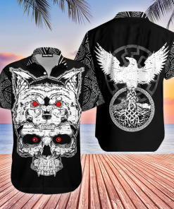 Fenrir Viking Skull Short Sleeve Printed Button Down