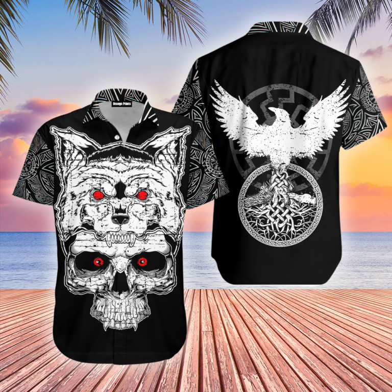 Fenrir Viking Skull Short Sleeve Printed Button Down