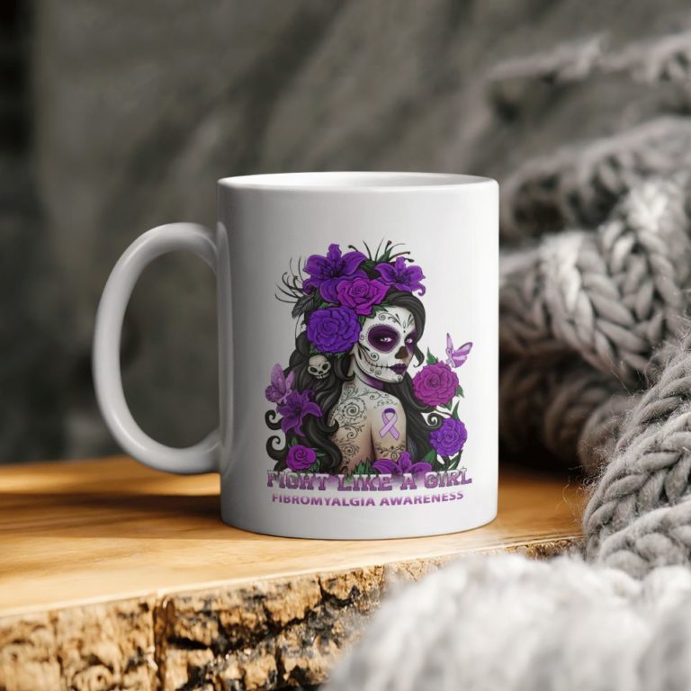 Fight Like A Girl Fibromyalgia Awareness Sugar Skull Fairy Ceramic Coffee Mug