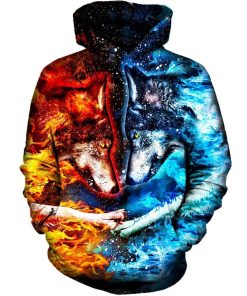 Fire And Ice Rival Wolves 3D Print Hoodie
