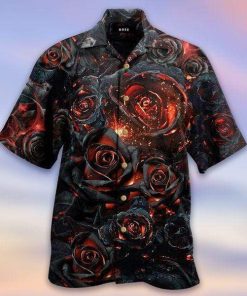 Fire Black Rose Short Sleeve Button Down Hawaiian Shirt