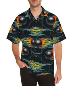 Fire Bowling Black Casual Button Down Short Sleeve Shirt Fire Bowling Black Casual Button Down Short Sleeve Shirt