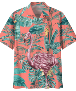 Flamingo Casual Button Down Short Sleeve Shirt