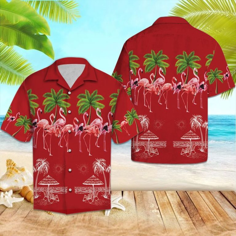Flamingo Summer Casual Button Down Short Sleeve Shirt
