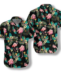 Flamingo Tropical Pattern Button Down Short Sleeves Shirt