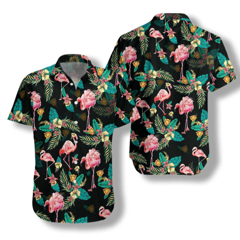 Flamingo Tropical Pattern Button Down Short Sleeves Shirt