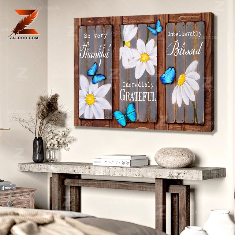 Floral Canvas So Very Thankful Butterfly Wall Art Decor