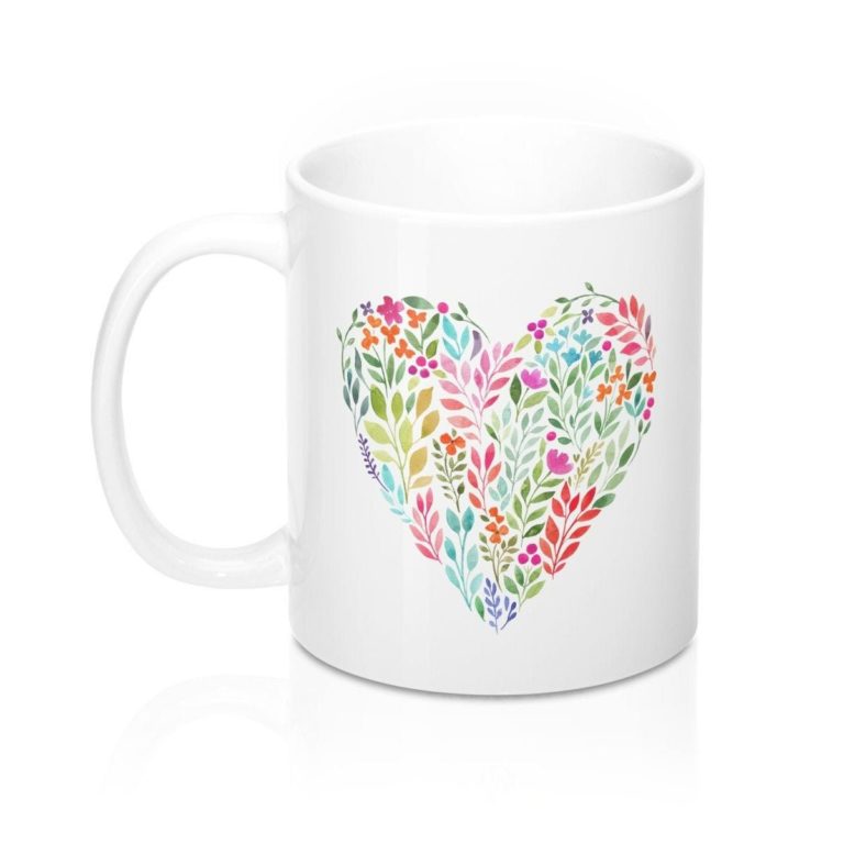 Floral Heart Ceramic Coffee Couple In Love Mug