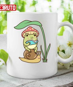 Frog Reading Book On Snail Cottagecore Aesthetic Ceramic Mug