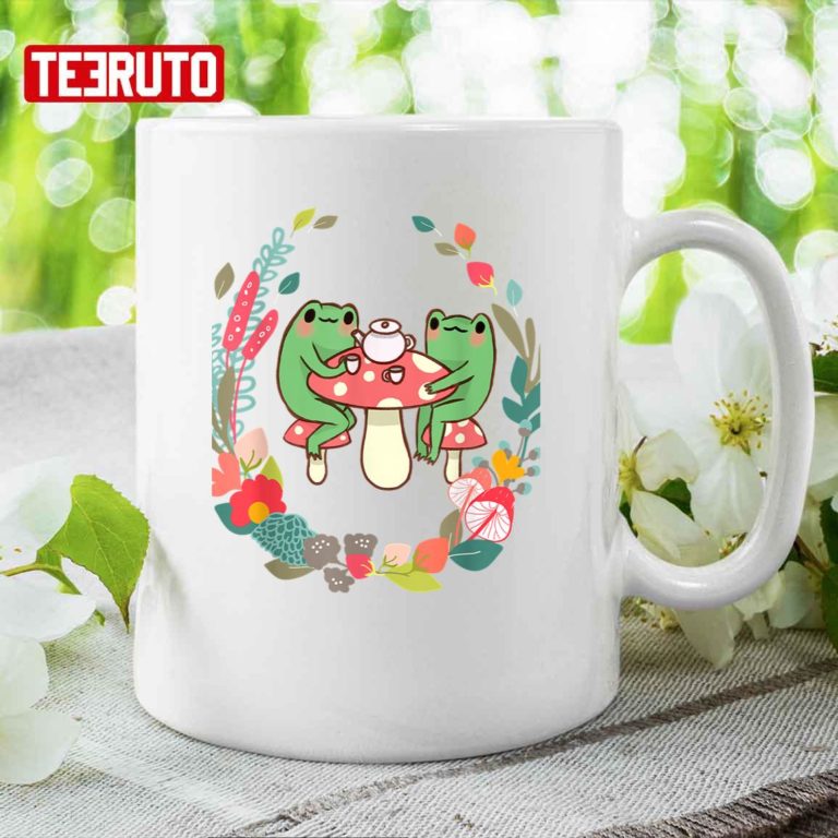 Frogs Drinking Tea Mushroom Cute Cottagecore Aesthetic Frog Mug