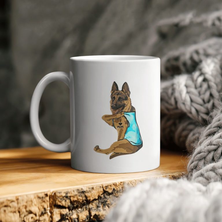 Funny German Shepherd Dog I Love Mom Tattoo Ceramic Coffee Ceramic Mug