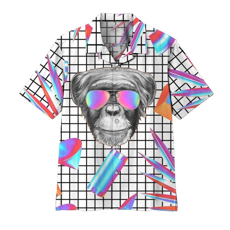 Gearhumsn 3D Holographic Monkey Casual Button Down Hawaiian Shirts