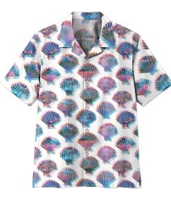 Gearhumsn 3D Holographic Seashells Casual Button Down Hawaiian Shirts