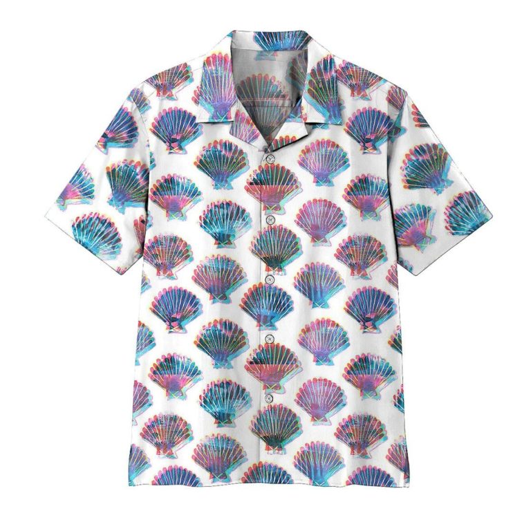 Gearhumsn 3D Holographic Seashells Casual Button Down Hawaiian Shirts