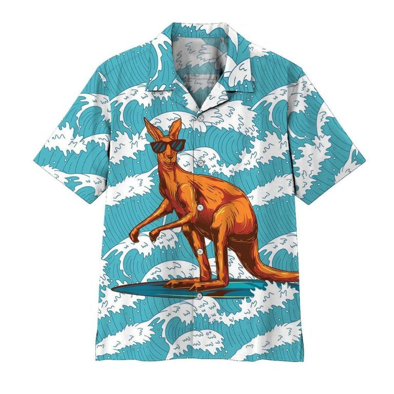 Gearhumsn 3D Surfing Kangaroo Casual Button Down Hawaiian Shirts