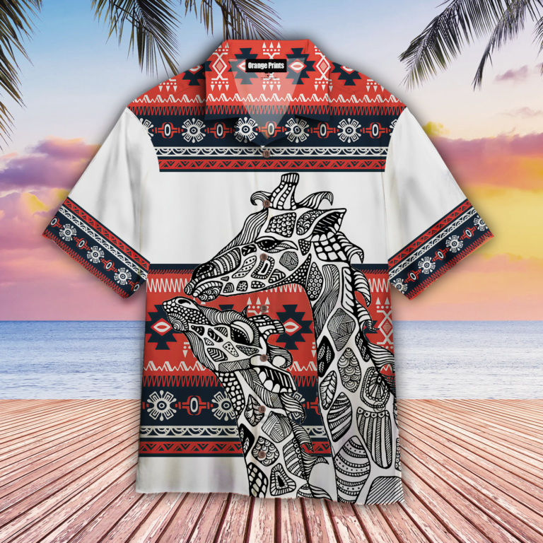 Giraffe Zentangle Short Sleeve Button Down Hawaiian Shirt