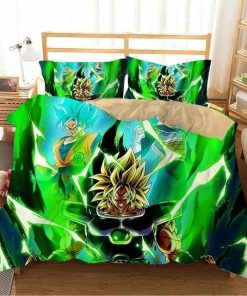 Goku Bed Set Berserk Broly With Son Goku And Vegeta Green Dragon Ball Z Anime Bedding