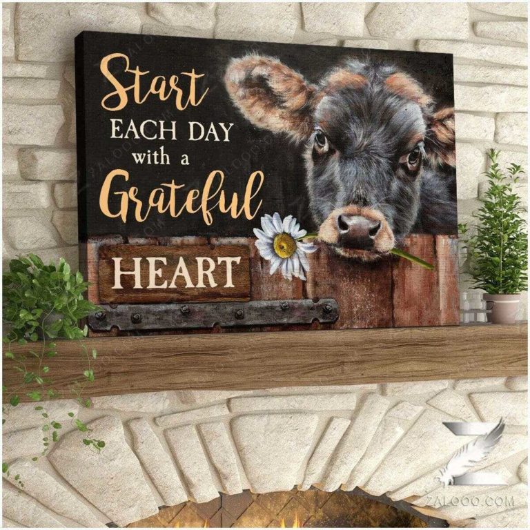 Grateful Heart Cow Poster and Canvas