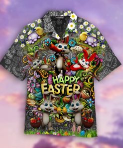 Happy Easter Day Funny Bunny Button Down Short Sleeves Shirt