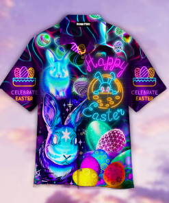 Have An Egg Easter Glowing Neon Button Down Short Sleeves Shirt