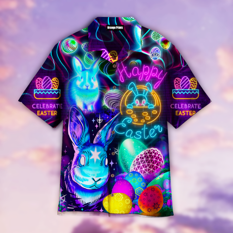 Have An Egg Easter Glowing Neon Button Down Short Sleeves Shirt