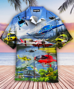 Helicopter I Love Sky Short Sleeve Printed Button Down