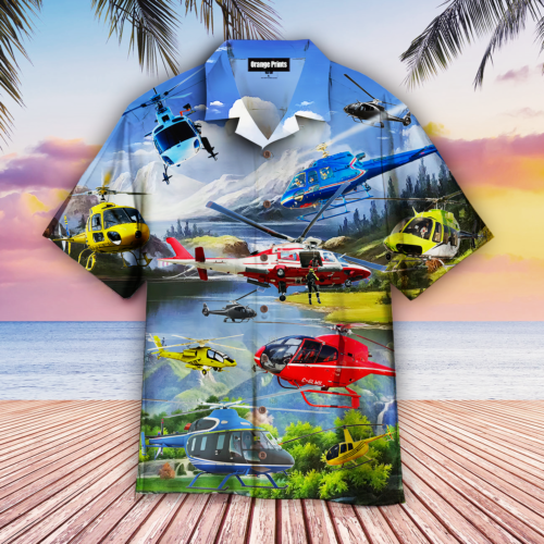Helicopter I Love Sky Short Sleeve Printed Button Down ...