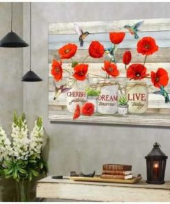 Hummingbird Live Today Poppy Flowers Wall Art Floral Decor