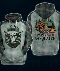 I Party With Sasquatch Tie Dyed Camping 3D All Over Printed Hoodie Shirt