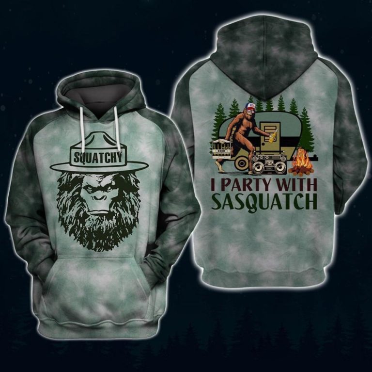 I Party With Sasquatch Tie Dyed Camping 3D All Over Printed Hoodie Shirt